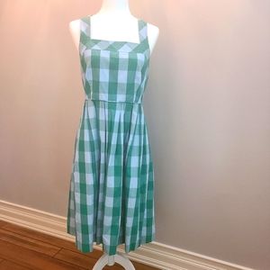 J. Crew Mint and White Plaid Midi Dress